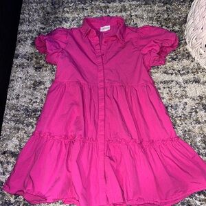 Hot Pink Ruffled Short Sleeve Dress
